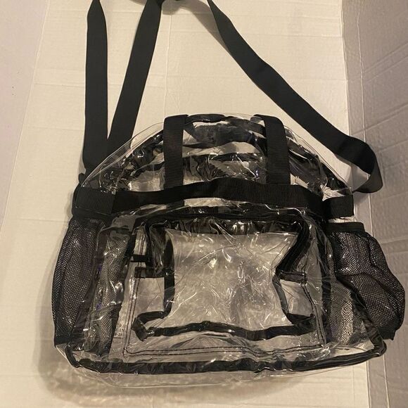 MAY TREE Clear Tote Shoulder  Stadium‎ Bag with Black Trim 11X4X15 - Picture 8 of 8